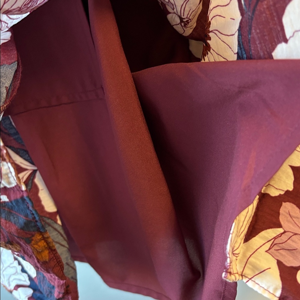 Caslon Burgundy and Navy Floral Blouse tiered mini dress - Picture 4 of 6